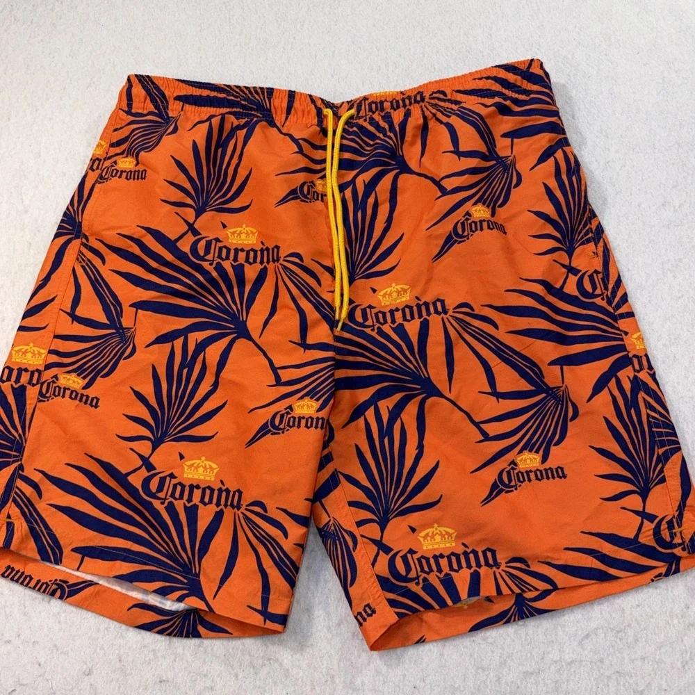 Corona Men's Swimwear Size Large Pool Beach Trunks‎ , Shorts Orange With Blue